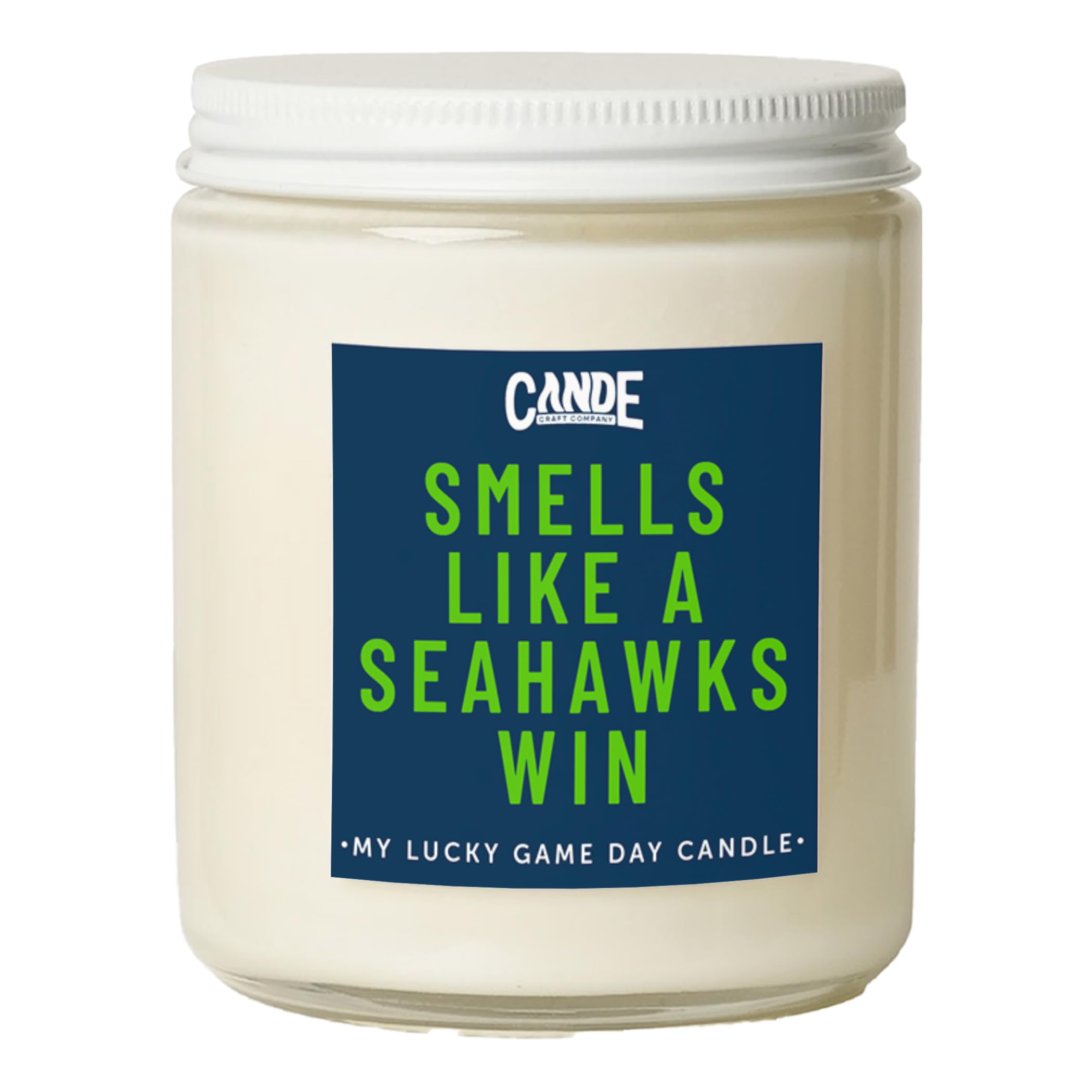 CE Craft - Vela con aroma a Seahawks Win - Vela temática de fútbol, regalo para papá, regalo para hijo, regalo de Washington, vela temática de Seattle, regalo para él (maderas de vainilla helada)