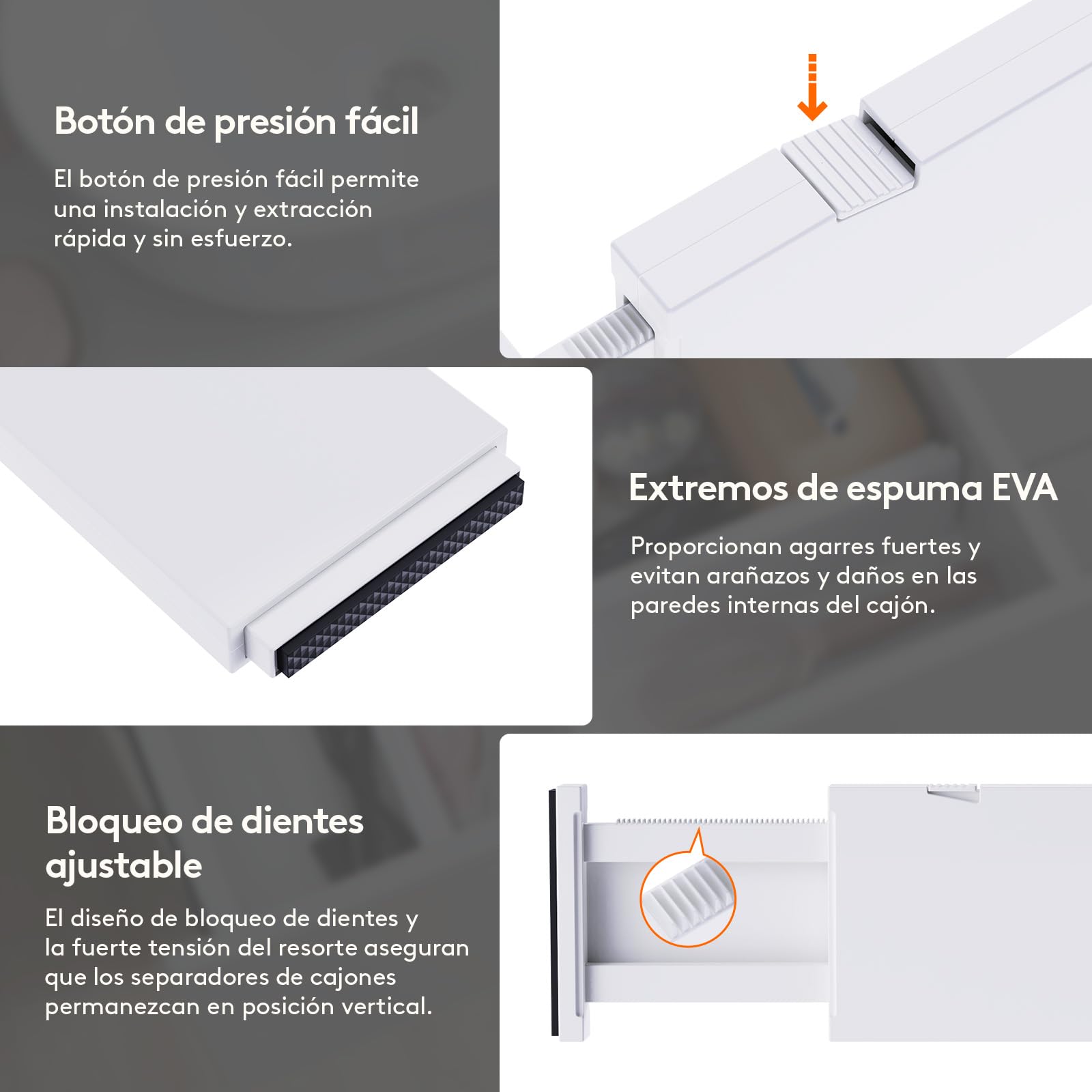 Lifewit Separadores Cajones 10 cm Altura Ajustables 28-40 cm Organizador Armario Almacenaje Ropa Paquete 5 Blanco