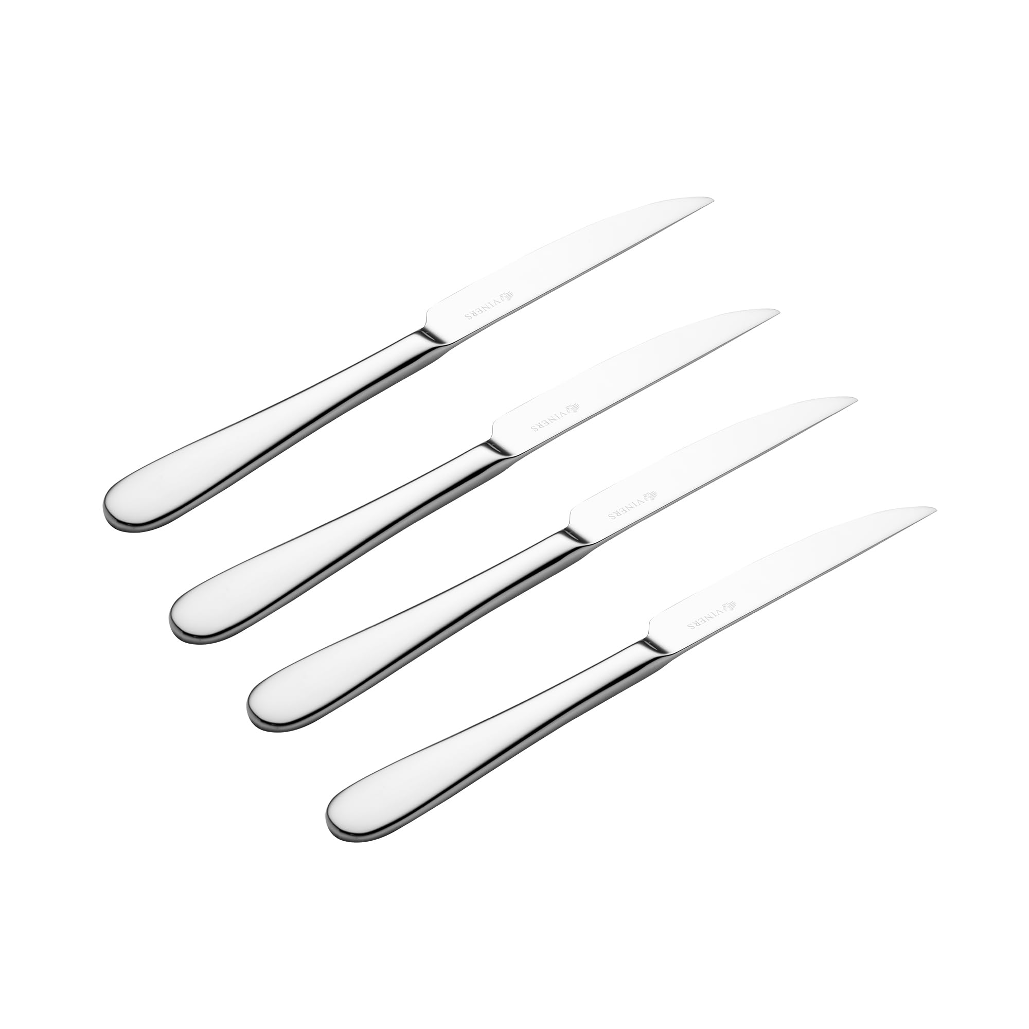 Viners Select 4 Piece Steak Knife Set | Stainless Steel Serrated Steak Knives with Mirror Finish | Teardrop Handle Design | Sharp Knives for Meat | Dishwasher Safe | Gift Boxed