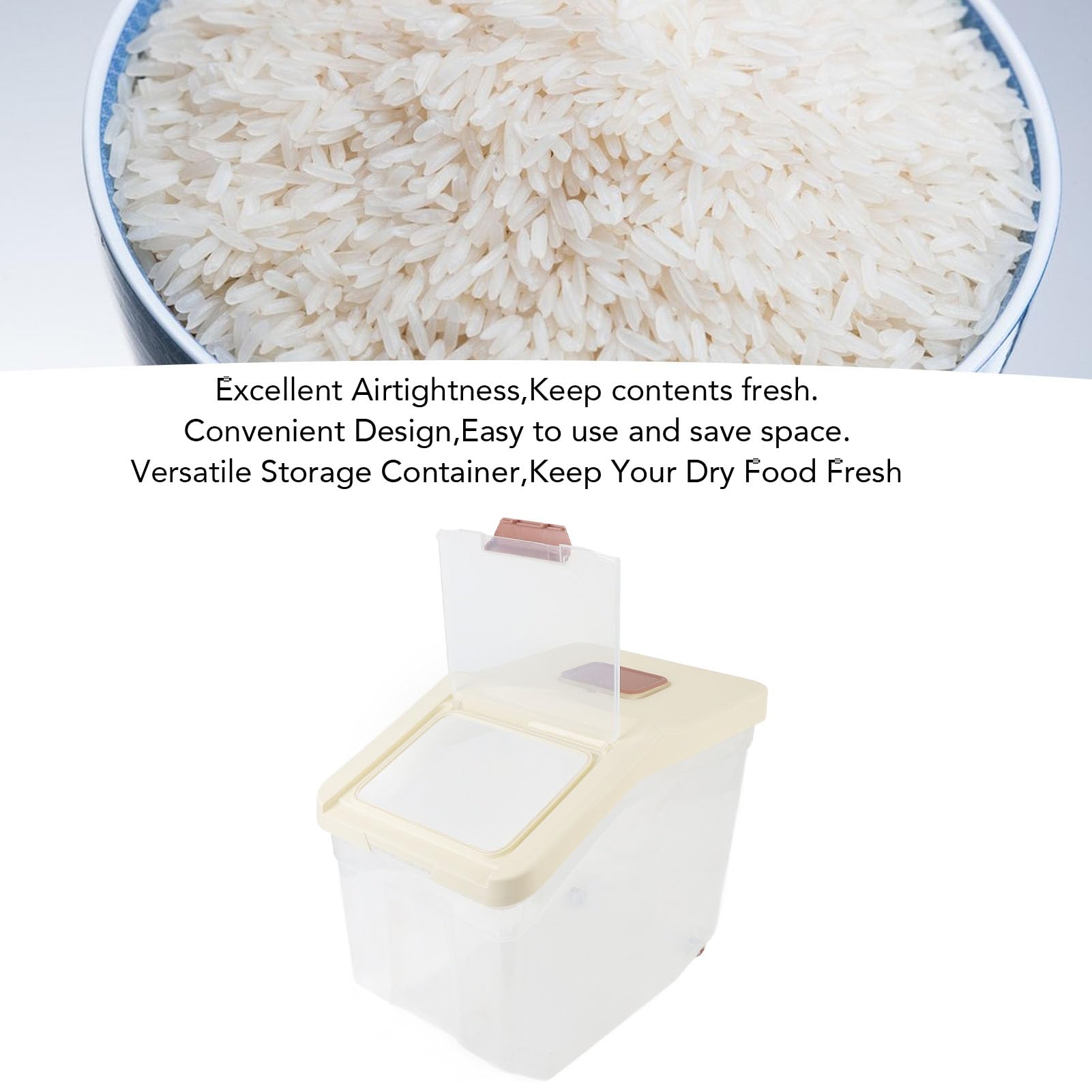 Contenedor de Almacenamiento de Arroz, Contenedor de Alimentos Hermético con Visibilidad Clara para Alimentos Secos y para Mascotas (20KG)
