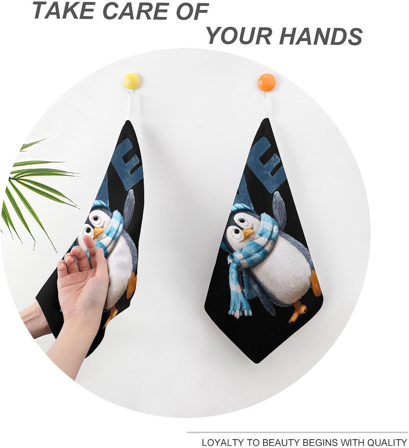Winter Love Penguins Hand Towels for Bathroom Handkerchief | Absorbent,with Hanging Loop,Kitchen Towels,for Home Hotel,Soft