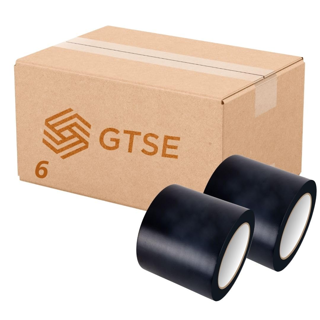 GTSE 100mm x 33m, Black, Wide PVC Vinyl Floor Tape, 6 Rolls, Safety Marking Tape, 0.15mm Thick, Suitable for Dance Floors, Gyms, Warehouse, Sports Industry