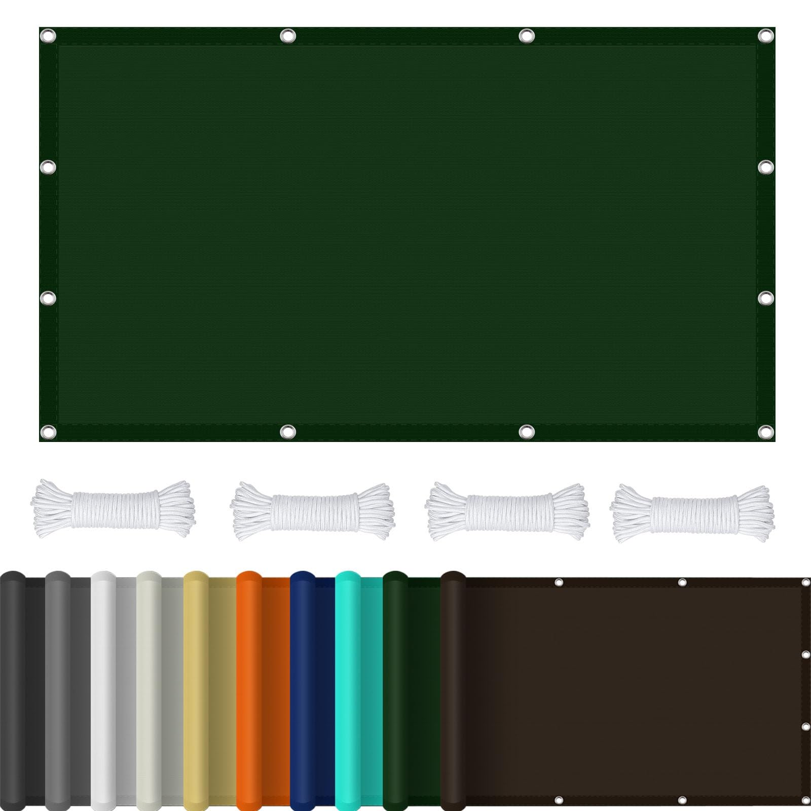 Voile d'ombrage imperméable vert foncé 1,8x3,2m avec œillets et cordes de fixation pour extérieur