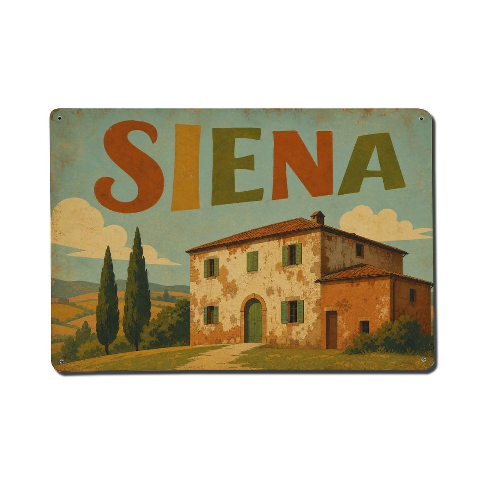Huiyhb 8X12inch(20X30cm) Vintage Travel Siena Tuscan Farmhouse Rural Architecture Metal Tin Sign