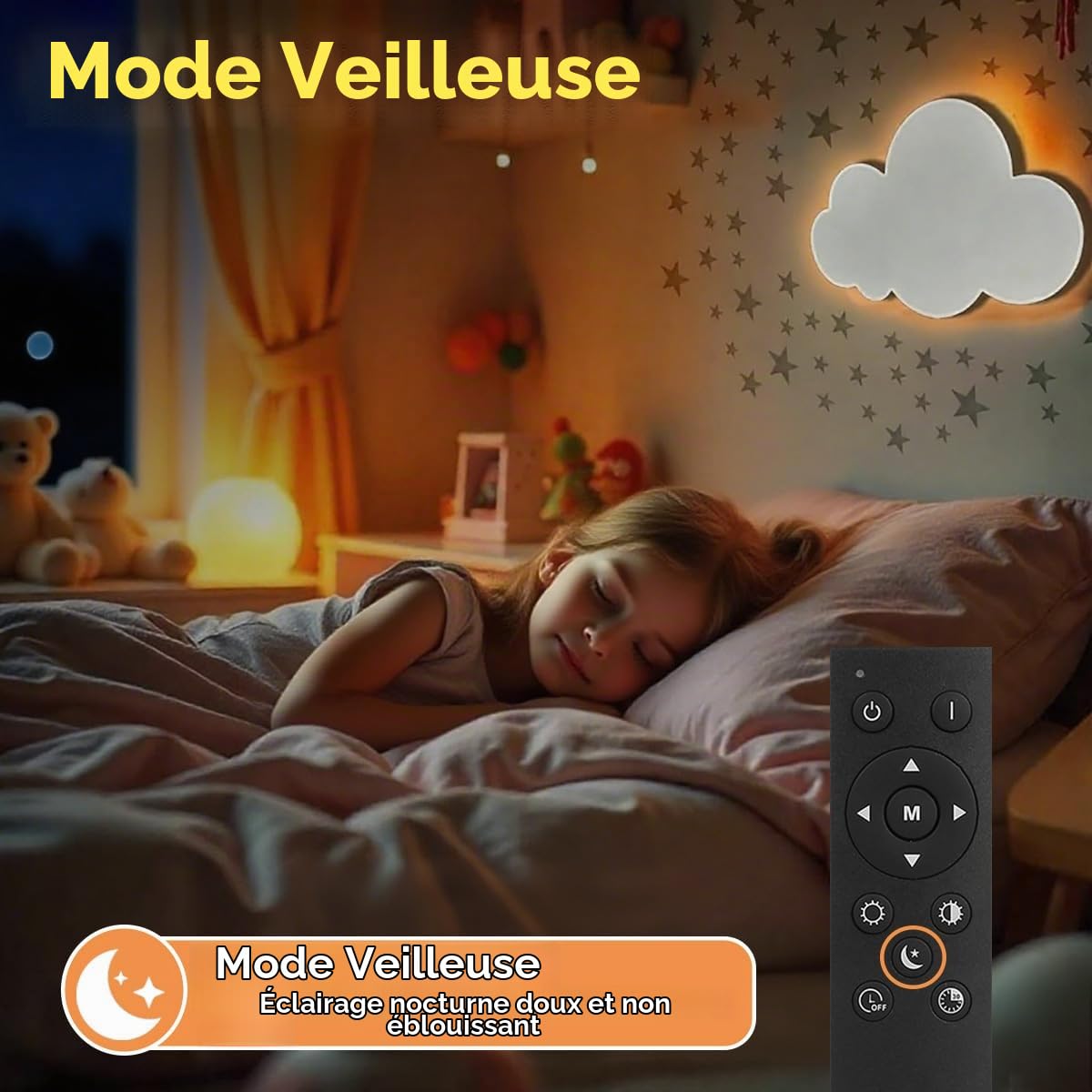 KZT Lampe Murale LED Dimmable avec Télécommande Lampe de Chevet Enfant avec Prise, 3000K-6000K, Réglage Luminosité, Veilleuse Nuage pour Chambre de Bébé Fille ou Garçon, Blanc