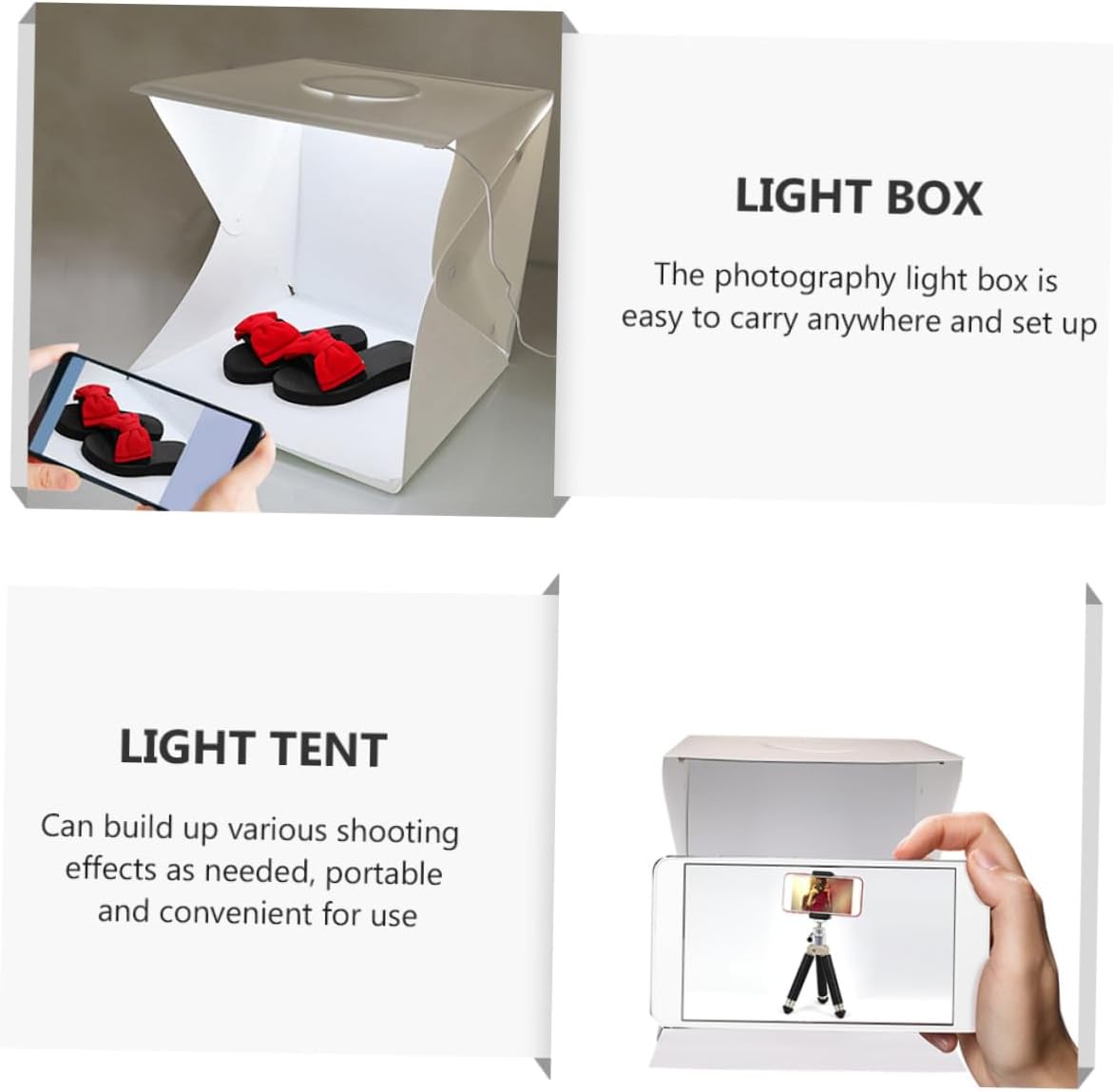 Portable Folding Photo Light Box 30cm with LED Strip, Small Photography Tent for Product Photography, Includes Black and White Backdrops for Studio Shooting