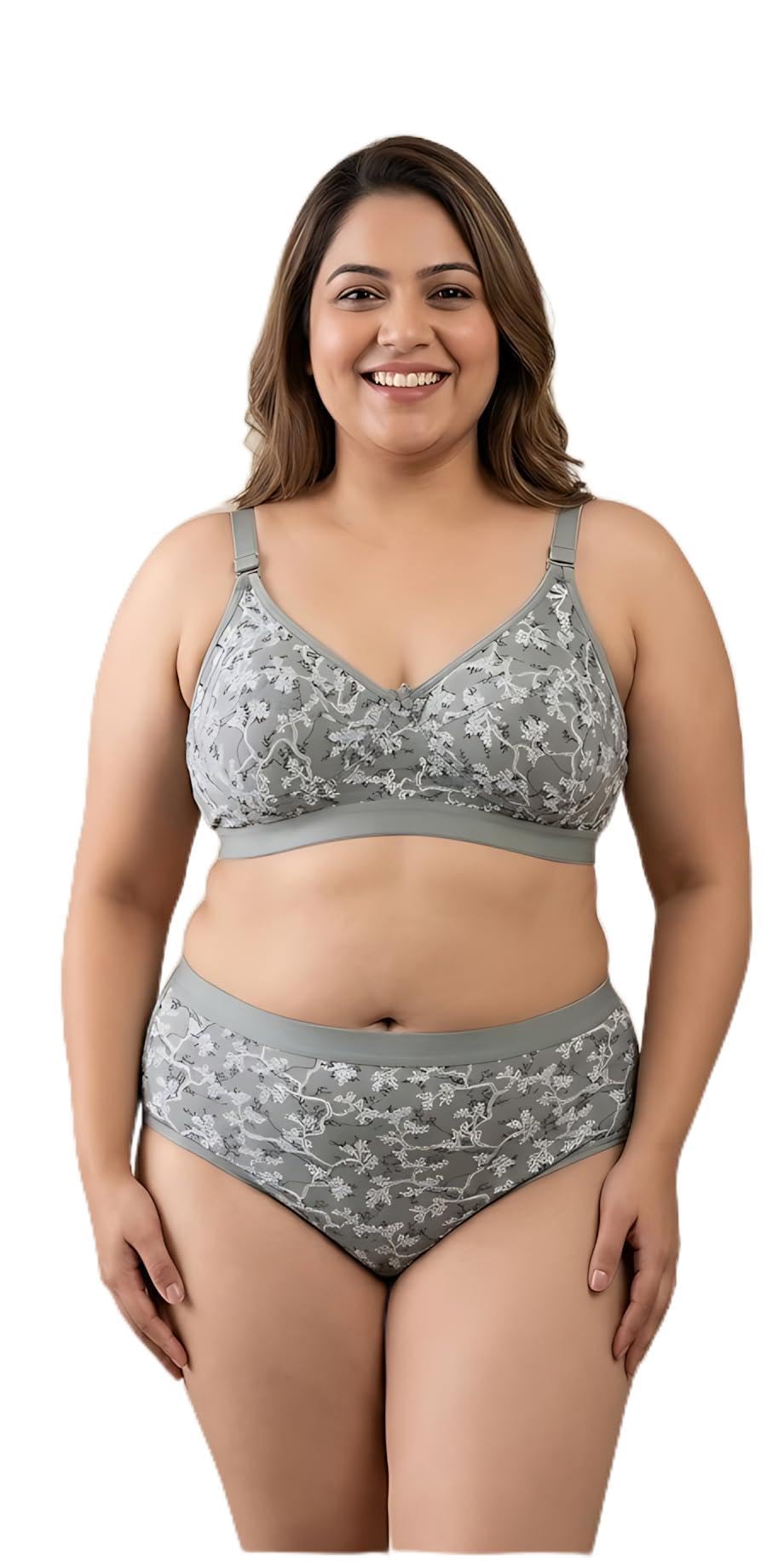 elina Women's Delicate Floral Print Non-Padded Bra Panty Coordinated Fashion Set (Ekta)-picture-45