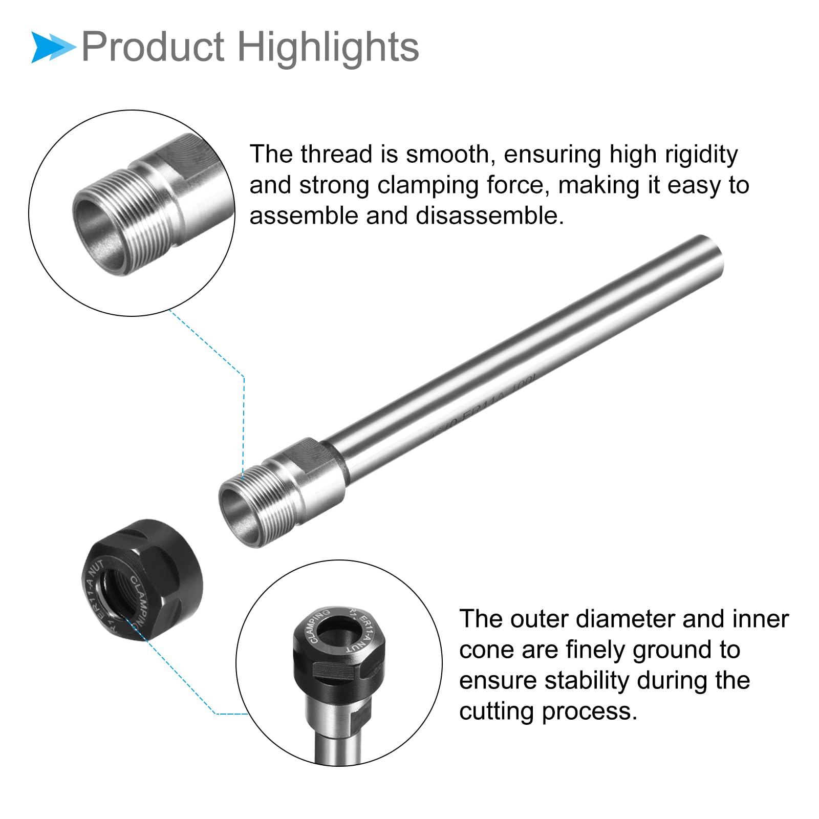 CoCud C10 ER11A 100L Router Collet Chuck Extension Rod, 2/5" Dia 4" Shank Length, Straight Lathe CNC Milling Tool Holder - Image 4