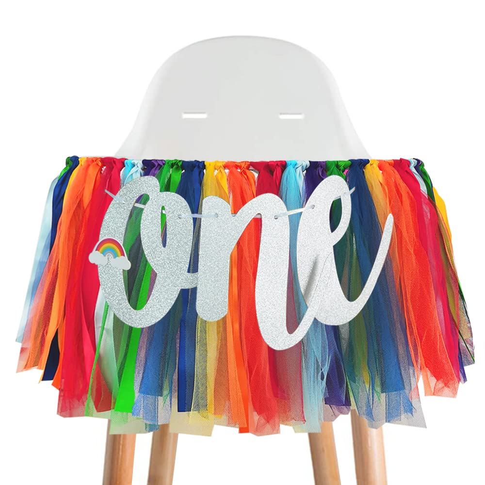 BEISHIDA 1st High Chair Banner First Birthday Decorations Colorful Rainbow Carnival Circus 1 Year Banner for Kids Girls Boys Birthday Party Baby Shower Highchair Garland（Rainbow）