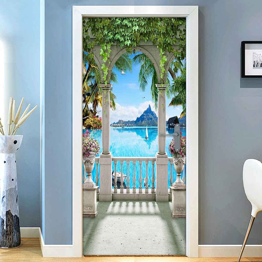 Adesivo Murale 3D Per Porte Panorama Spiaggia | 95x215 Cm, Carta Da Parati Autoadesiva Rimovibile, Paesaggio Marino - 4