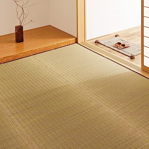 国産い草カーペット ベージュ 江戸間3畳 約174×261cm 「清涼」 柄上敷き 花ござ 紋織 抗カビ