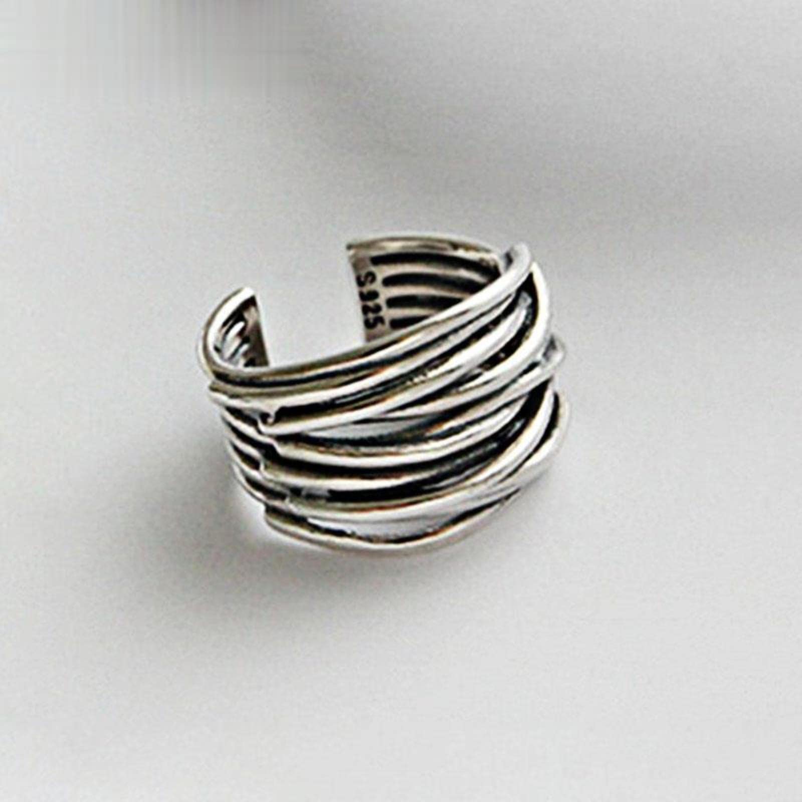 XJruixi 925 Stamp Party Rings Vintage Multilayer Winding Handmade anillos Jewelry Gifts for Women Size 17mm Adjustable