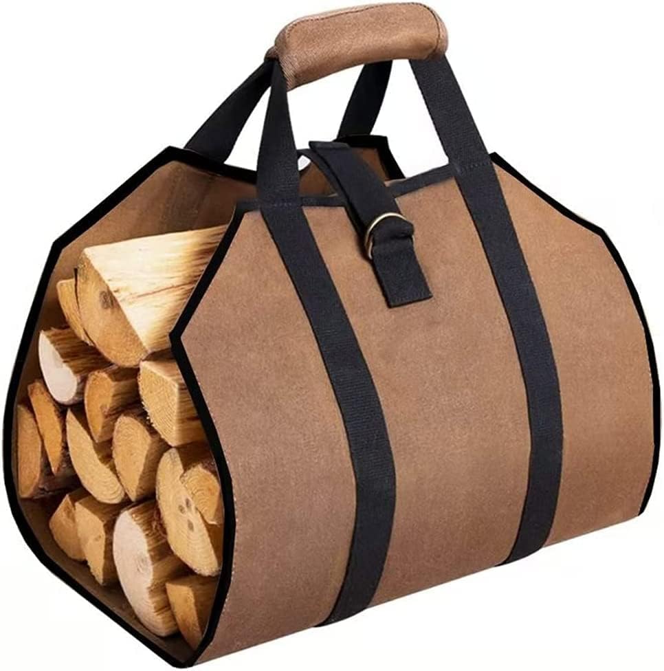 Nova Tree Firewood Carrier Canvas Firewood Holder Fireplace Wood Stove Accessories Heavy Duty Tote for Camping Indoor (Brown)