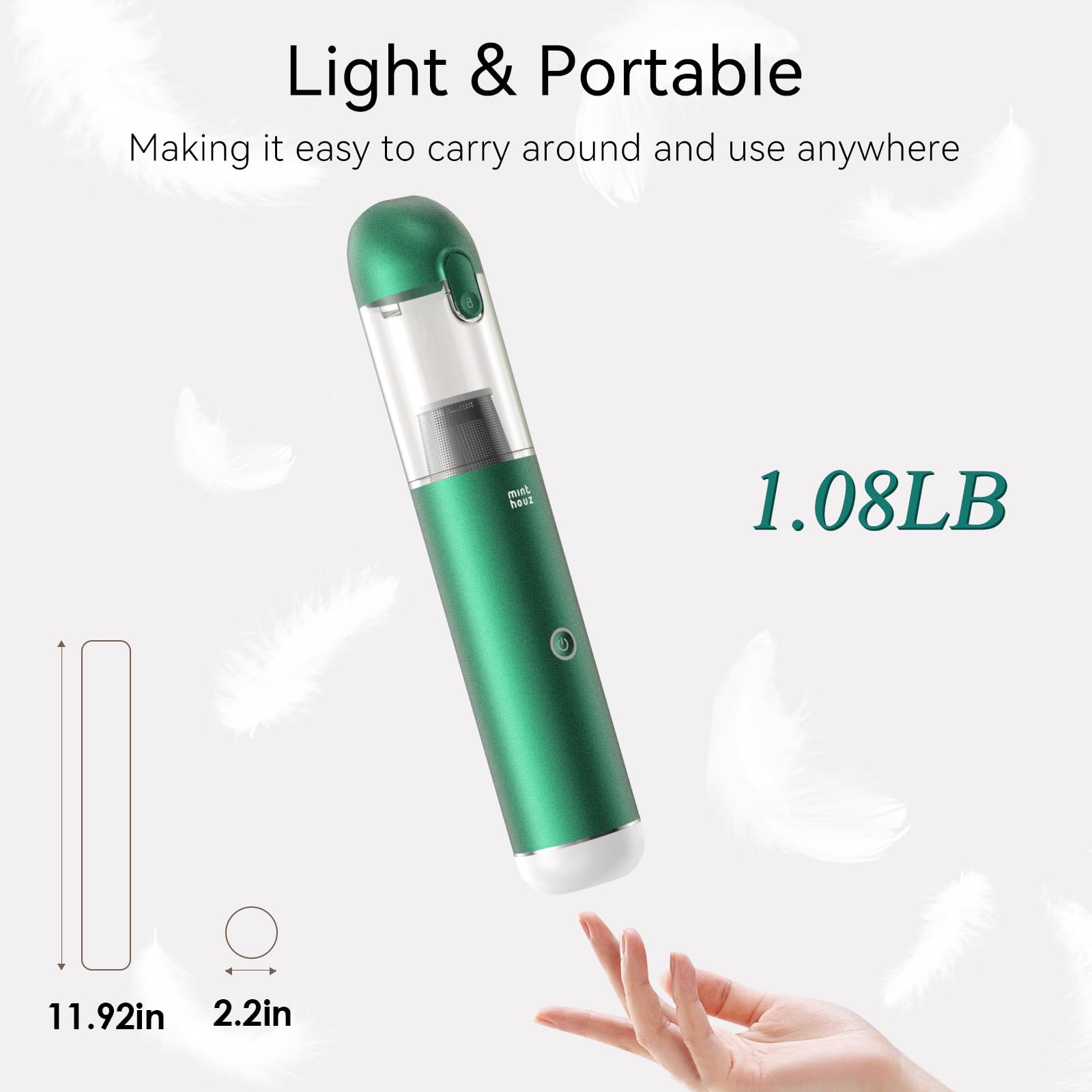 Minthouz Aspirabriciole Senza Fili Auto, 17000Pa Mini Aspirapolvere Portatile e a Carica Rapida con 120W ad Alta Potenza, Aspiratore Auto Potente 3 In 1 con cavo Type-C e luce LED/SOS per auto/casa