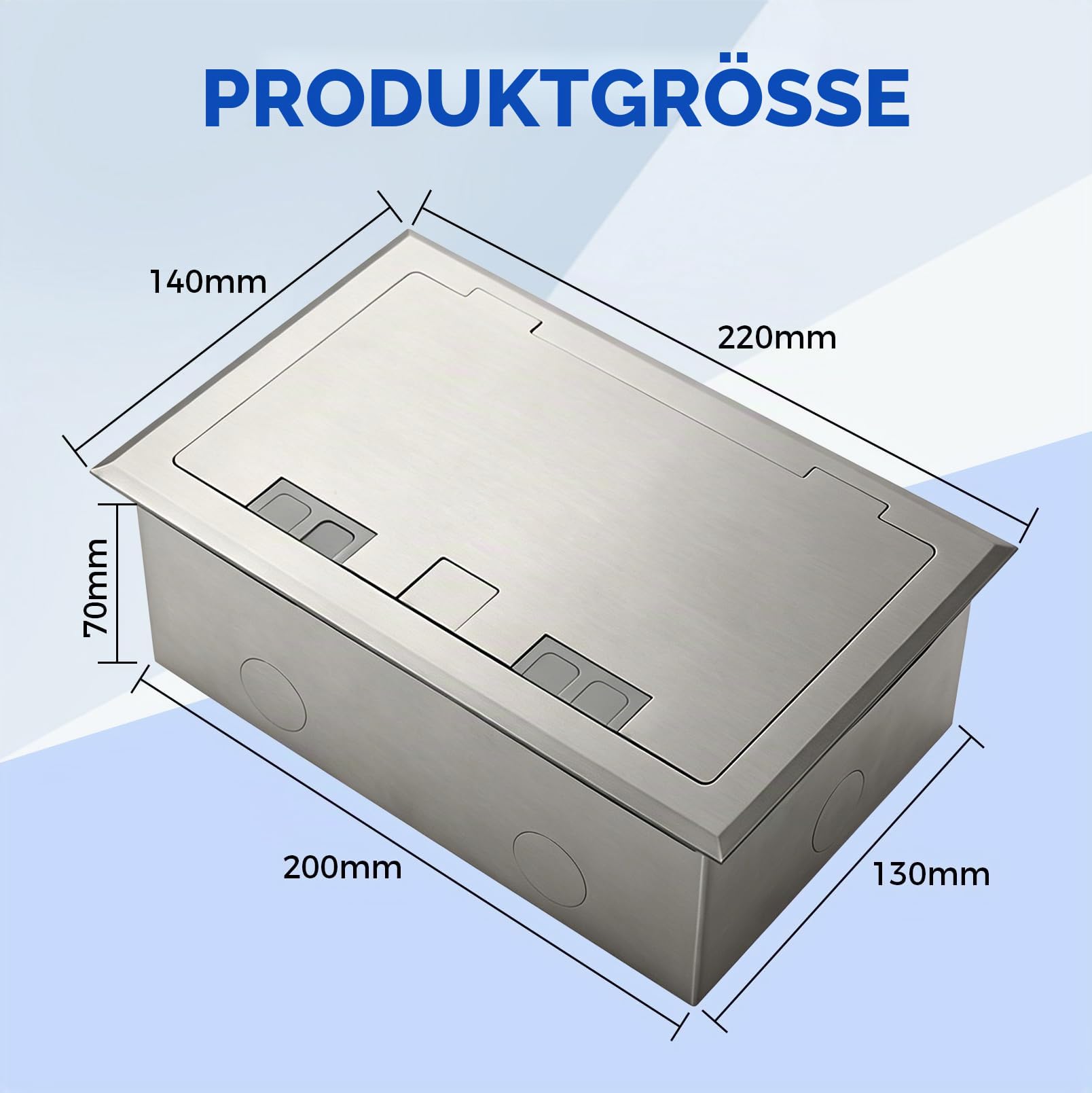 Bodeneinbau Steckdosenkasten, 16A 4000W Edelstahl-Bodensteckdose Set | AC250V Einbausteckdose Versenkbar mit 2 AC Steckdosen & 1 USB-A & 1 USB-C, für Büroräume, Hotels, Schulen
