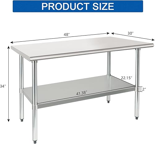 Miniatura 19 de HARDURA Mesa de acero inoxidable de 24 x 12 pulgadas con estante inferior y patas galvanizadas, mesa de trabajo de preparación comercial resistente