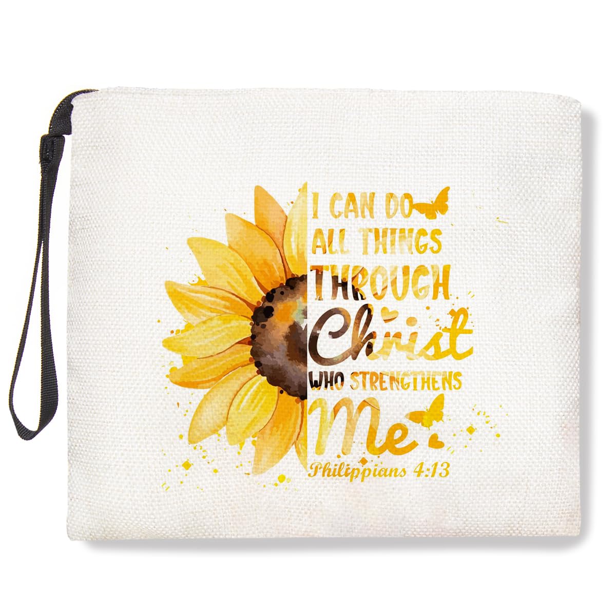 TBTChristian Gifts Inspirational Sunflower Decor Make Up Bag Cosmetic Bag Religious Gifts for Her Mother Daughter Christmas Birthday Graduation Gifts