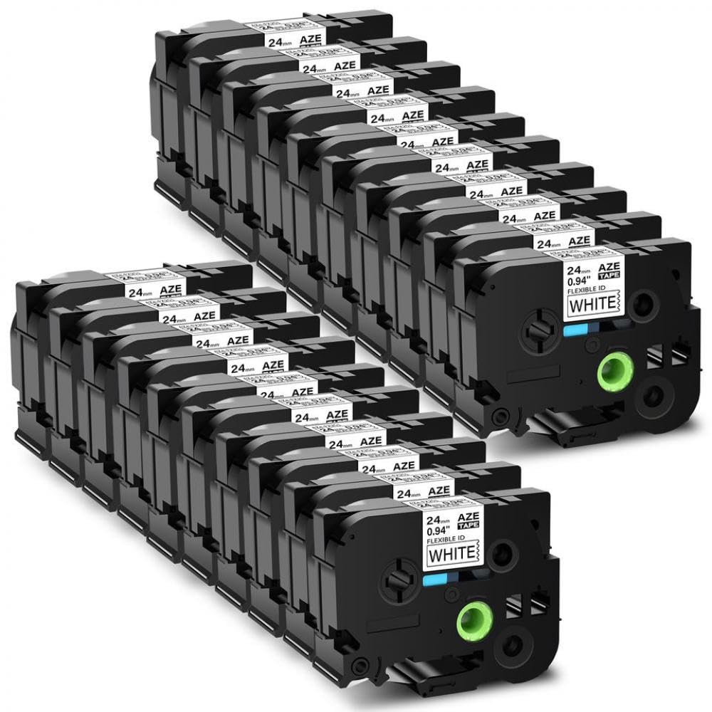 Confezione da 20 nastri per etichette laminati flessibili da 24 mm nero su bianco TZe FX251 compatibili con stampanti per etichette PT D600