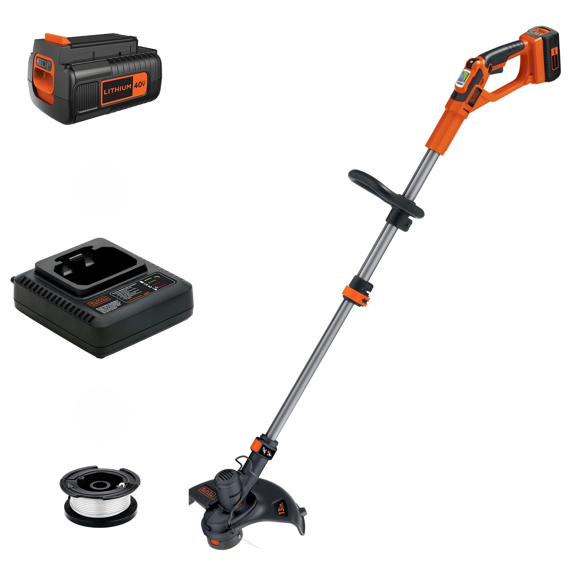 BLACK+DECKER 40V MAX 13 in String Trimmer Edger Cordless with Adjustable Telescoping Pole, 2 in 1 Weed Wacker Lawn Edger, Includes Battery and Charger (LST136)