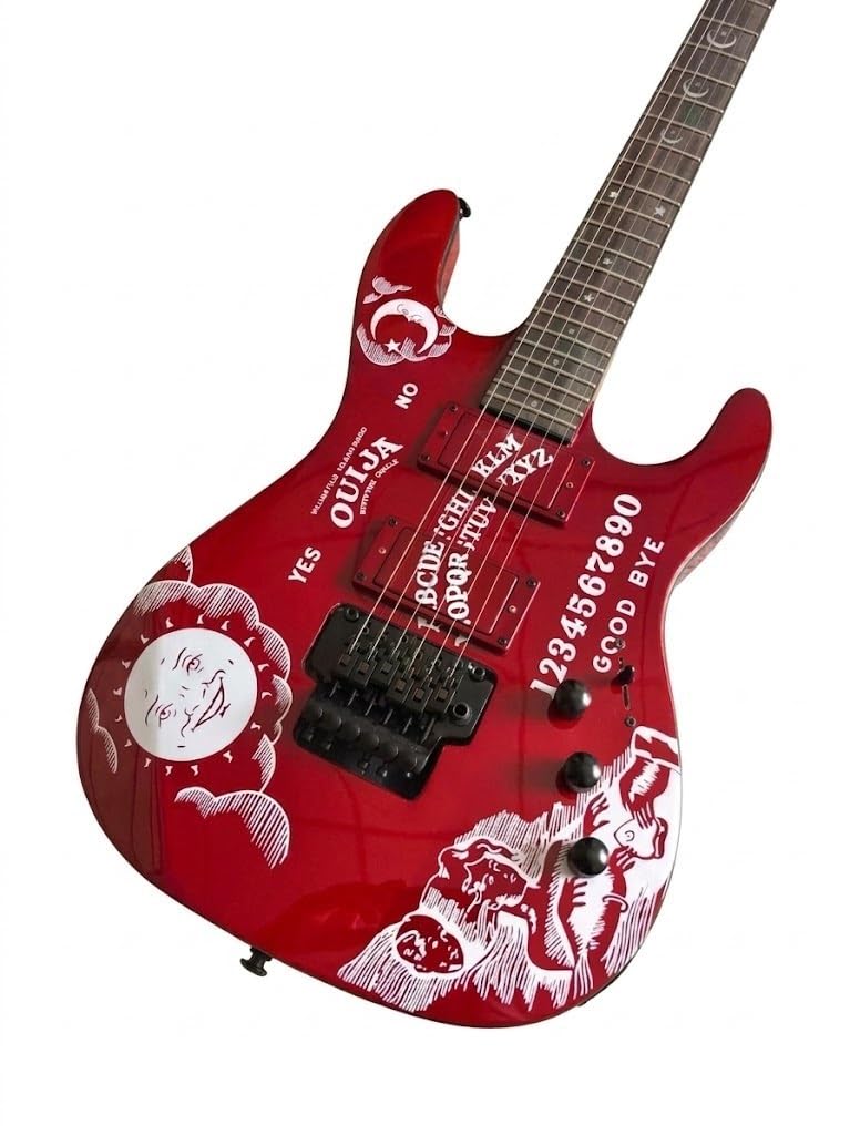 Chitarra elettrica a corpo solido, grafica Red Occult Spirit Board con doppio humbucker e tremolo di bloccaggio, 6 corde a grandezza naturale for heavy metal (Guitarra Eléctrica)