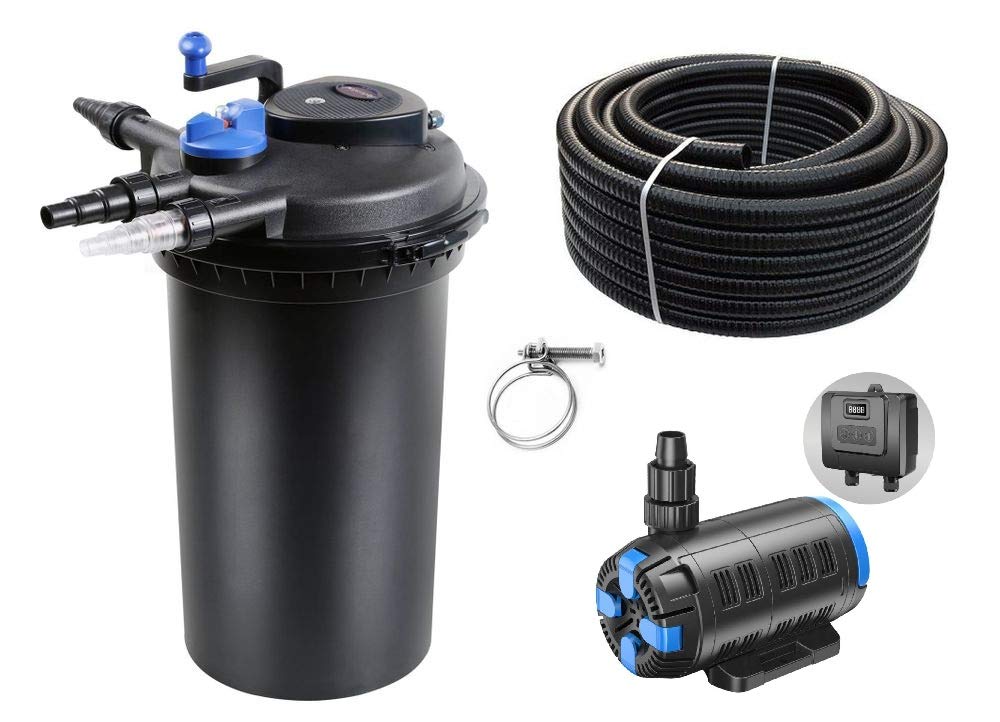 AquaOne Teich Filteranlage Set Nr.31 CPF 15000 Druckfilter regelbare 18-80W Eco Teichpumpe Teichgröße bis 30000l Teichschlauch
