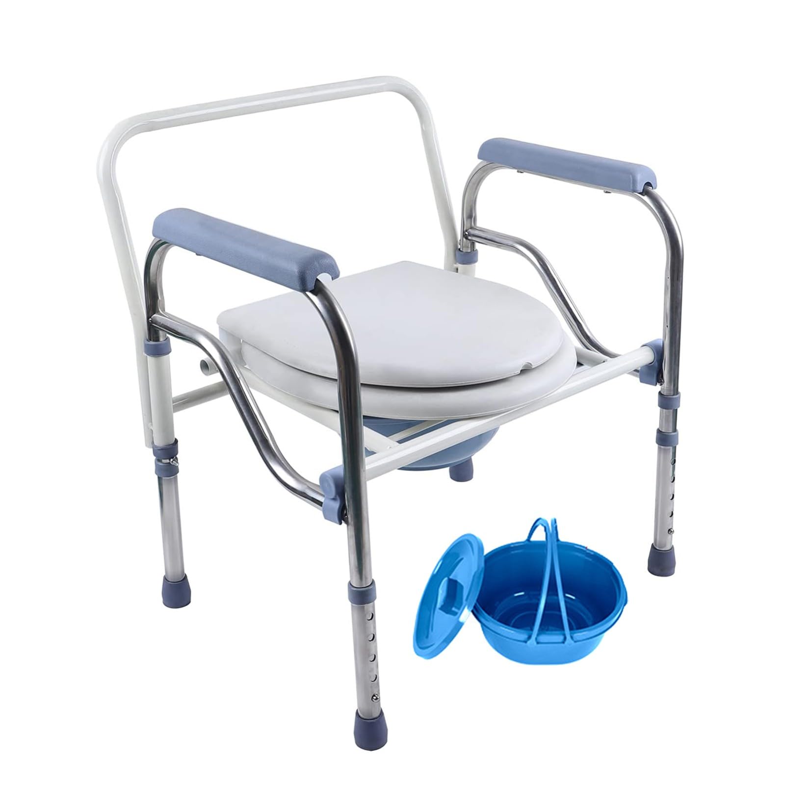 BHGFYXBS Stainless Steel Elderly Toilet Chair With Commode Bucket,Folding Bedside Commode Chair,Height Adjustable Portable Toilet Stool For Pregnant Women And Disabled Includes Co