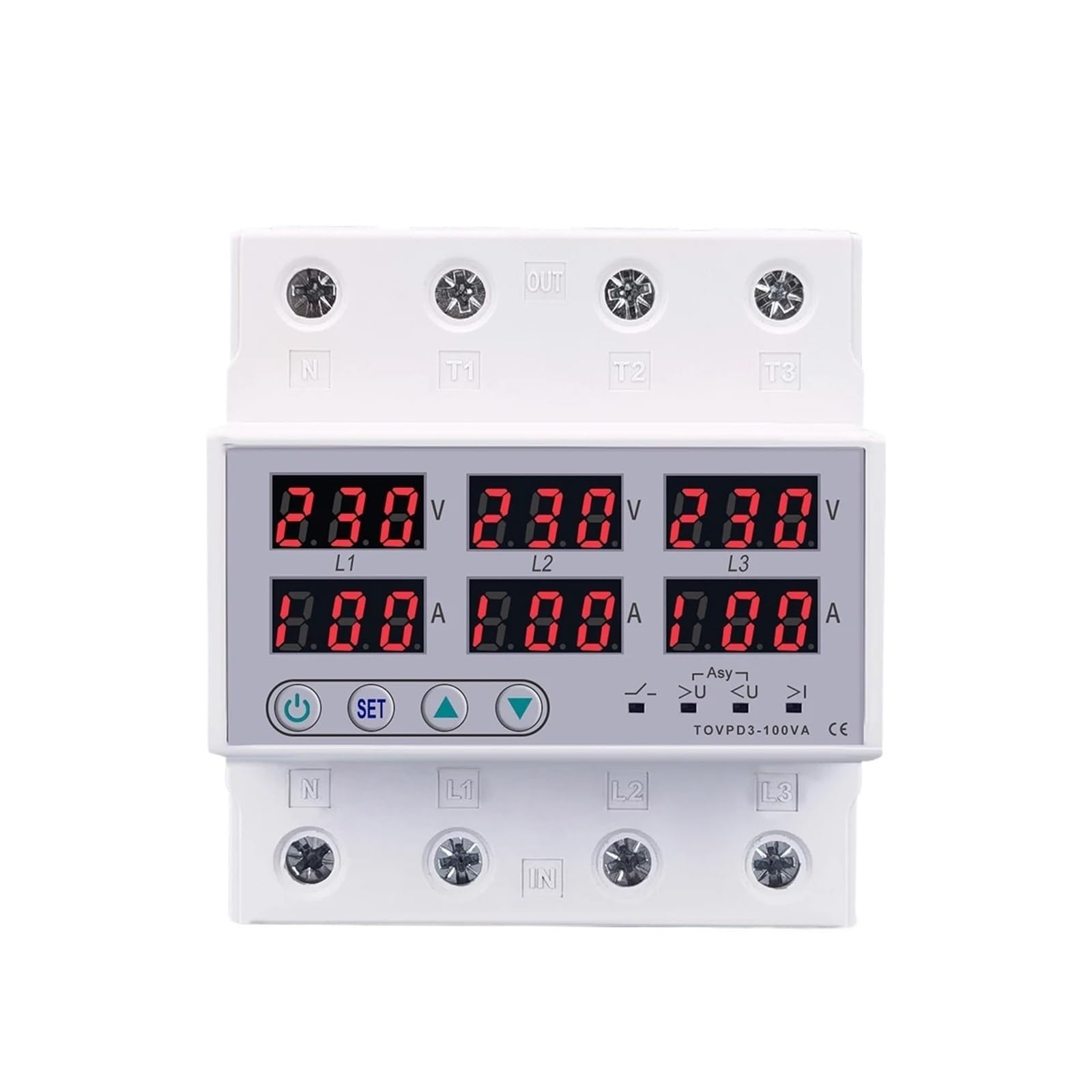 Voltímetro trifásico de carril DIN 100A con protector de sobretensión ajustable 3X220V 5