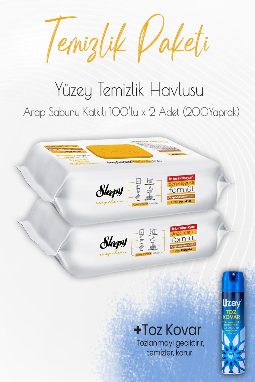 Sleepy Düvenci Temizlik Paketi 3 (Arap Sabunu Temizlik Havlusu 200 Yaprak ve Toz Kovar)
