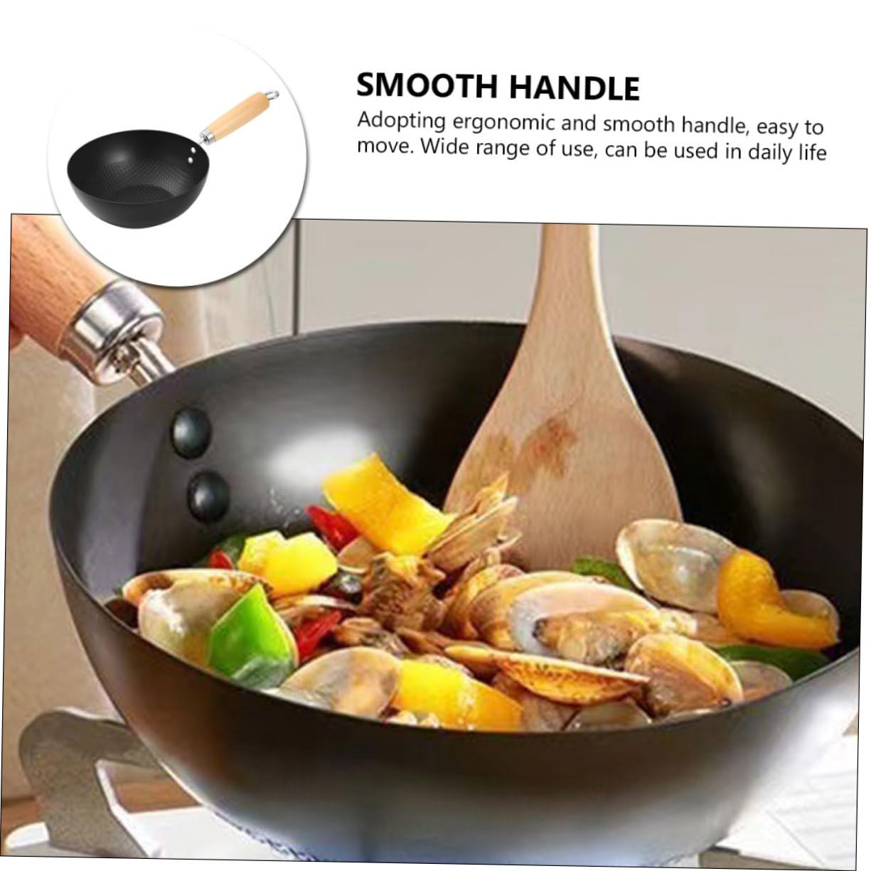 ABOOFAN Wok Mini in Ferro Nero per Piano a Induzione, Manico in Legno