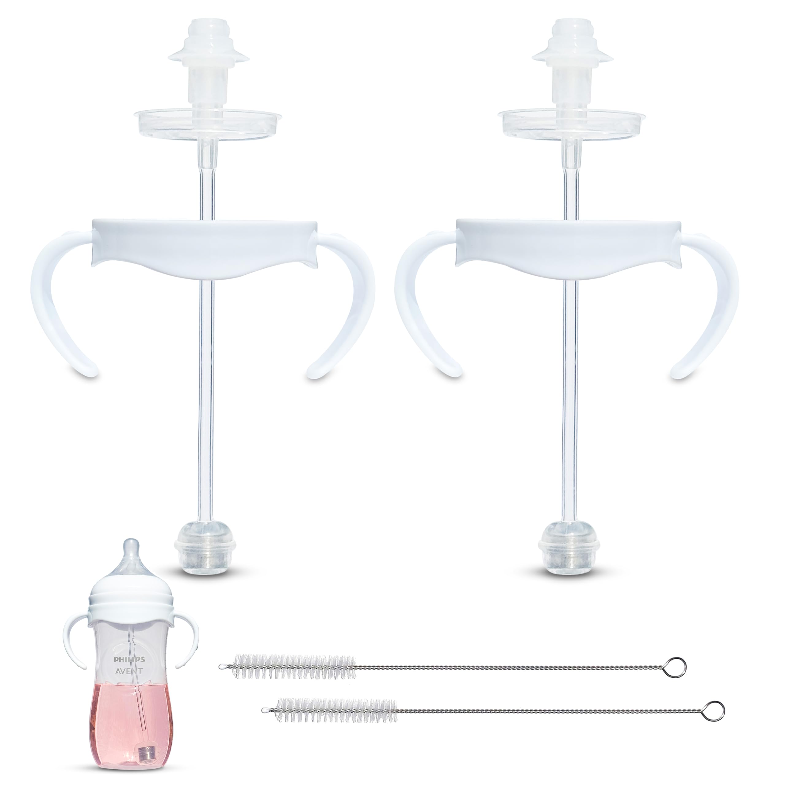 Self-Feeding Kit for Philips Avent Natural Baby Bottles 2-Count, Weighted Straw Attachment for Natural Response Nipples with Bottle Handles and