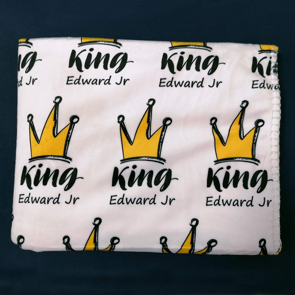 Personalized Custom Baby Little King Blanket Print Name Crown Sherpa Blanket - Super Soft, 31x47 Inch
