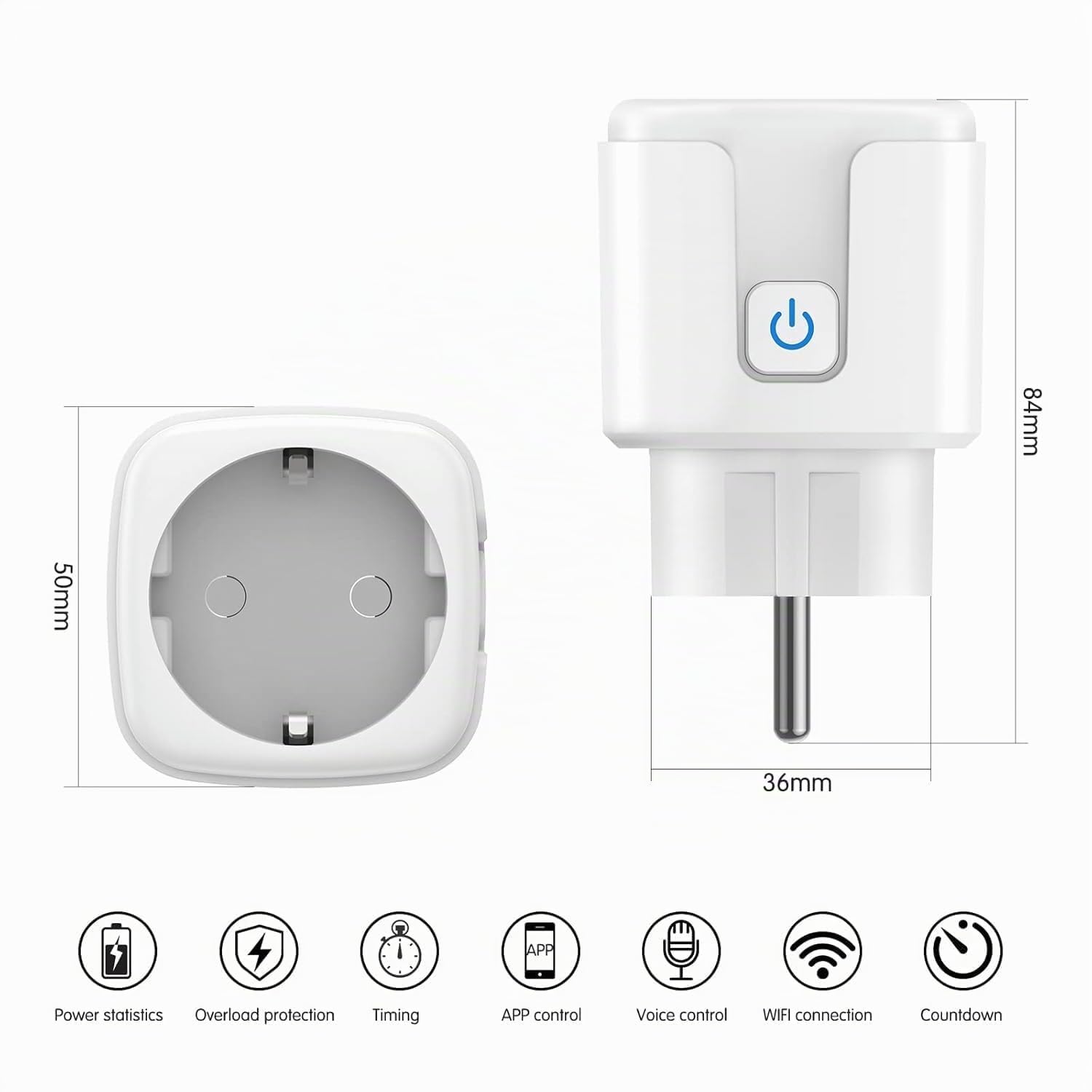 Lot de 4 prises intelligentes Wi-Fi avec mesure de courant, télécommande par application, commande vocale et minuterie, Smart Home WiFi 16 A, compatible avec Alexa et Google Home