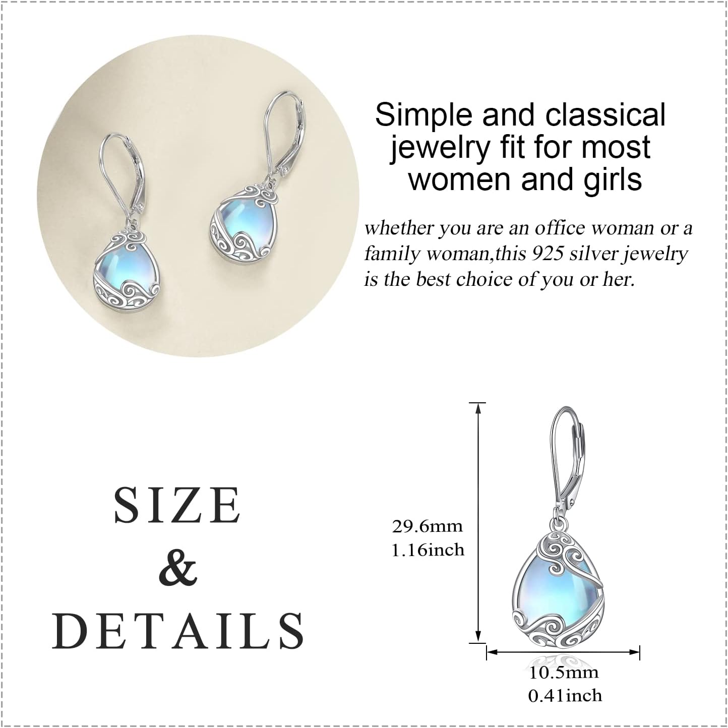 Moonstone Filigree Drop Dangle Teardrop Earrings 925 Sterling Silver Moonstone Leverback Earrings for Women Jewelry Gifts - Image 5