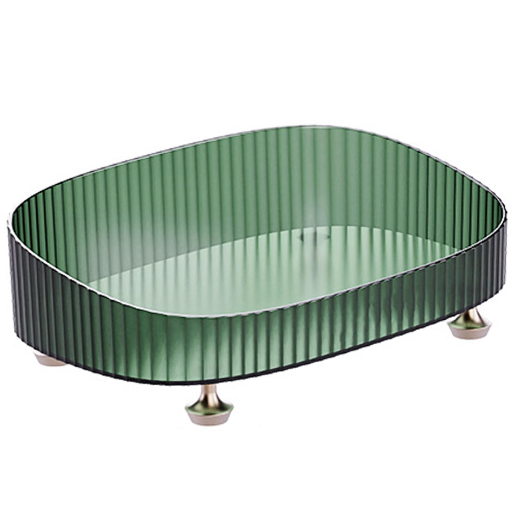 Perodlly Vanity Tray, 10.6x7.1x3.5 Inch Bathroom Tray, PET Perfume with Non-slip Bottom, Green Decorative for Dresser, Entryway