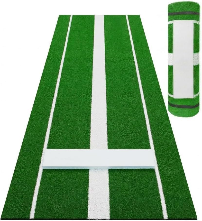 10x3 ft Professional Softball Pitching Mat with Power Line, Heavy Duty Non-Slip Rubber Base & Dense Turf, Portable Softball Pitching Mound for Indoor Outdoor Training Lane, Ideal Practice Aid