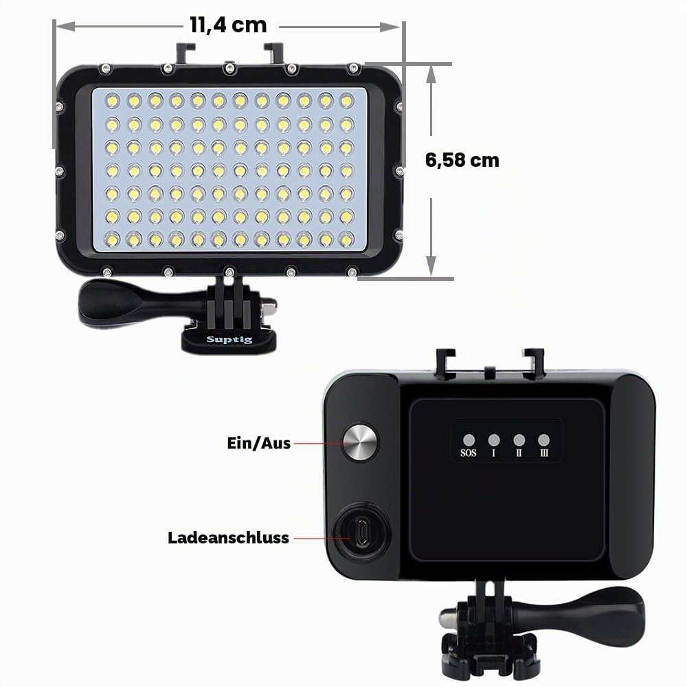 Suptig Videolicht, wasserdichte Lampe, Tauchlicht, 84 LEDs, wasserdicht, 50 m, kompatibel mit Spiegelreflexkameras Gopro Canon, Nikon, Pentax, Panasonic, Sony, Samsung