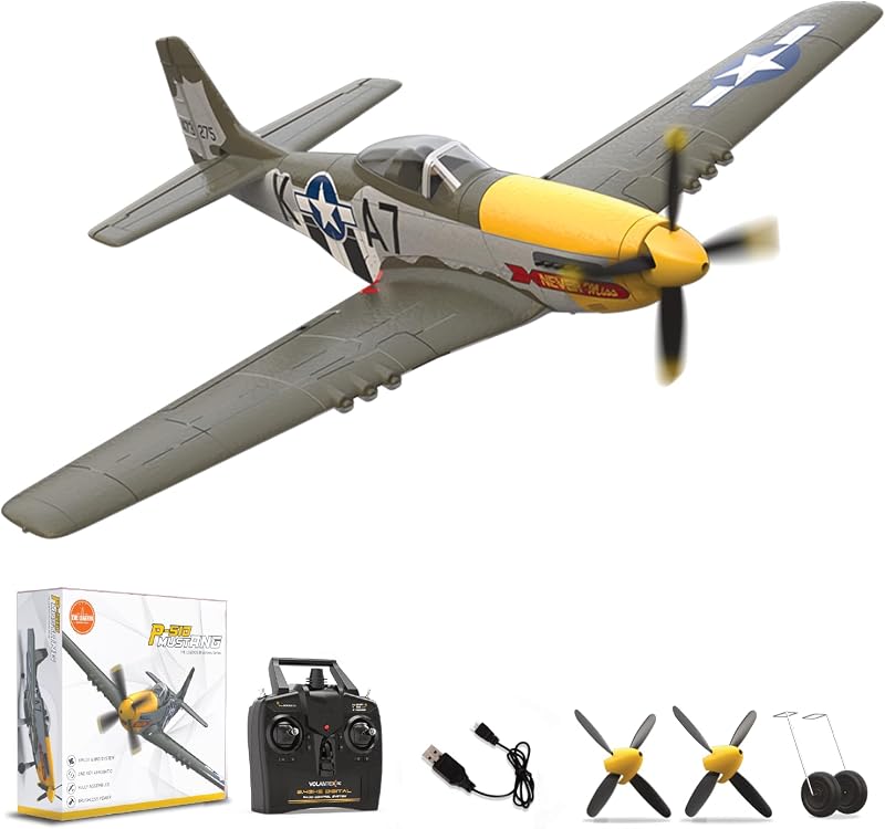 Avión RC sin escobillas de 4 canales, avión acrobático listo para volar, fácil control para principiantes, avión P51 Mustang RC para adultos verde