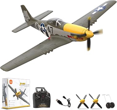 LEAMBE Brushless 4 Channel RC Plane, Ready to Fly Aerobatic Aircraft, Easy Control for Beginners, P51 Mustang RC Airplane for Adults Green