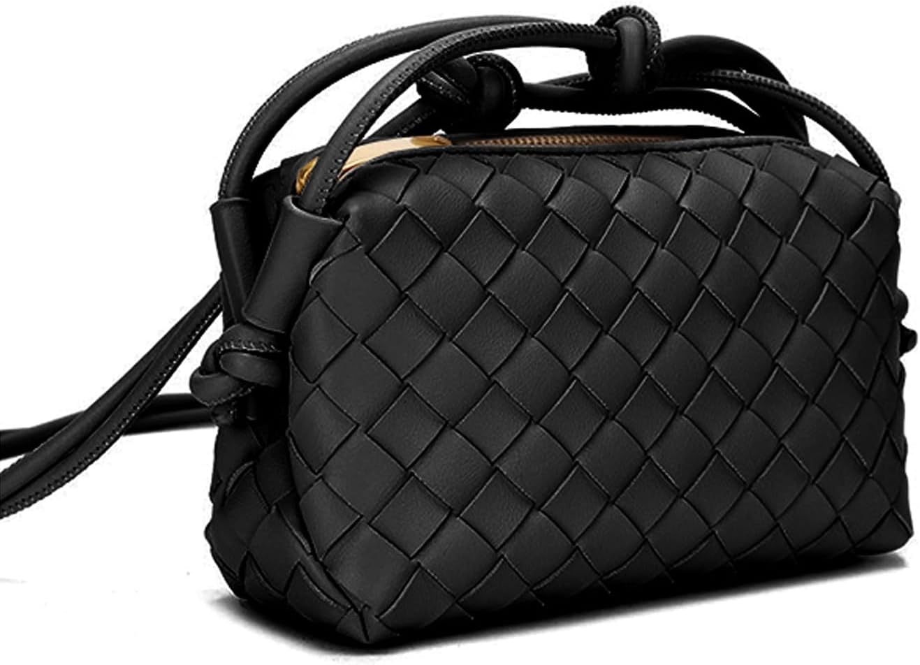 VESTURINA Woven Purse Crossbody Bag for Women, Leather Small Evening Purses with Zipper Closure, Adjustable Shoulder Strap Shoulderbag (Black) - Image 3