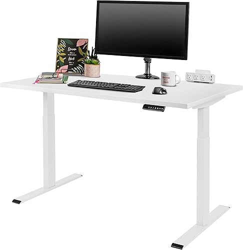 Ergotech Escritorio eléctrico ajustable de pie para el hogar u oficina, escritorio laminado negro con base blanca, 50 pulgadas x 26 pulgadas