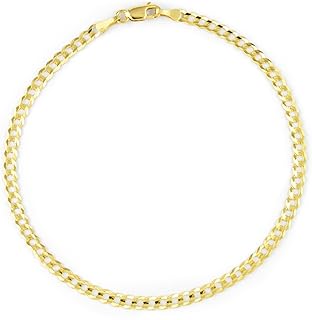 Nuragold 14k Real Yellow Gold Solid Cuban Curb Link 3mm Chain Bracelet or Anklet (7"-9") Italian Jewelry for Men & Women Price In India