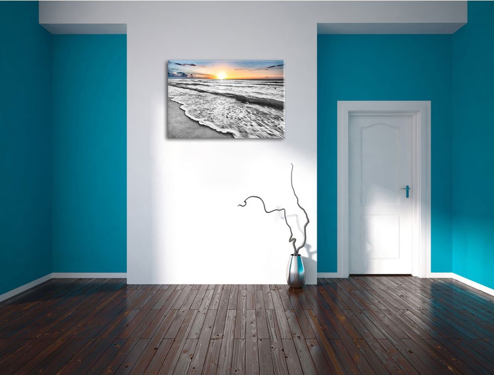 Pixxprint wunderschönes Meer B&W, Größe: 120x80cm, Leinwandbild, fertig gespannt, Wandbild, Dekoration, Kunstdruck, kein Poster