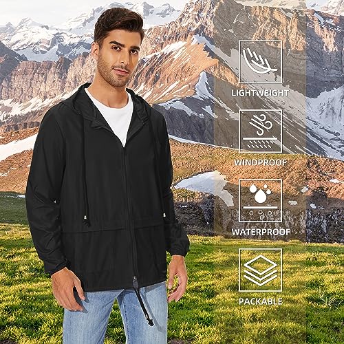 American Trends Packable Mens Rain Jacket Lightweight Waterproof Raincoats with Hood Windbreaker for Travel M-3XL Available4