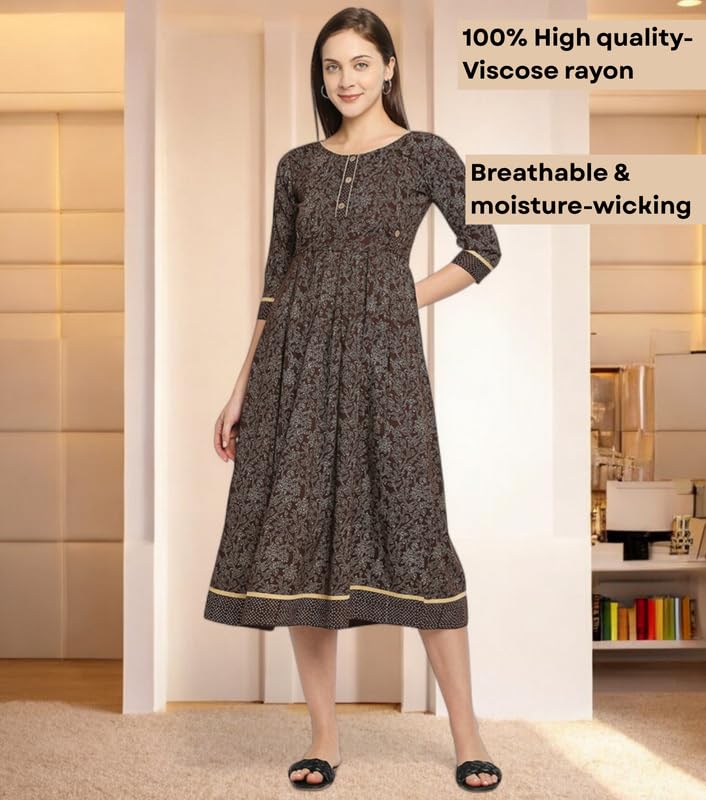 Image of DUMMY SHAPE Feeding Kurtis for Women Cotton Rayon | Printed Pregnancy Flare Kurta with Nursing Zippers to Pre & Post Partum | Maternity Dresses | Gifts for Pregnant Woman