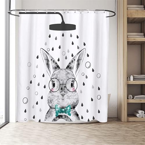 Cute Shower Curtain Easter Bunny Shower Curtains For Bathroom Minimalist Cute Rabbit Shower Spring Festival Farmhouse Bathtubs Waterproof Fabric Curtain Set Decor With 12 Hooks 72X72 Inches #TOP1