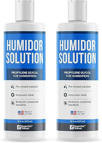 Essential Values - Solución de humidor propilenglicol para humidificadores de cigarros paquete de 2 accesorios de humidor de 16 onzas