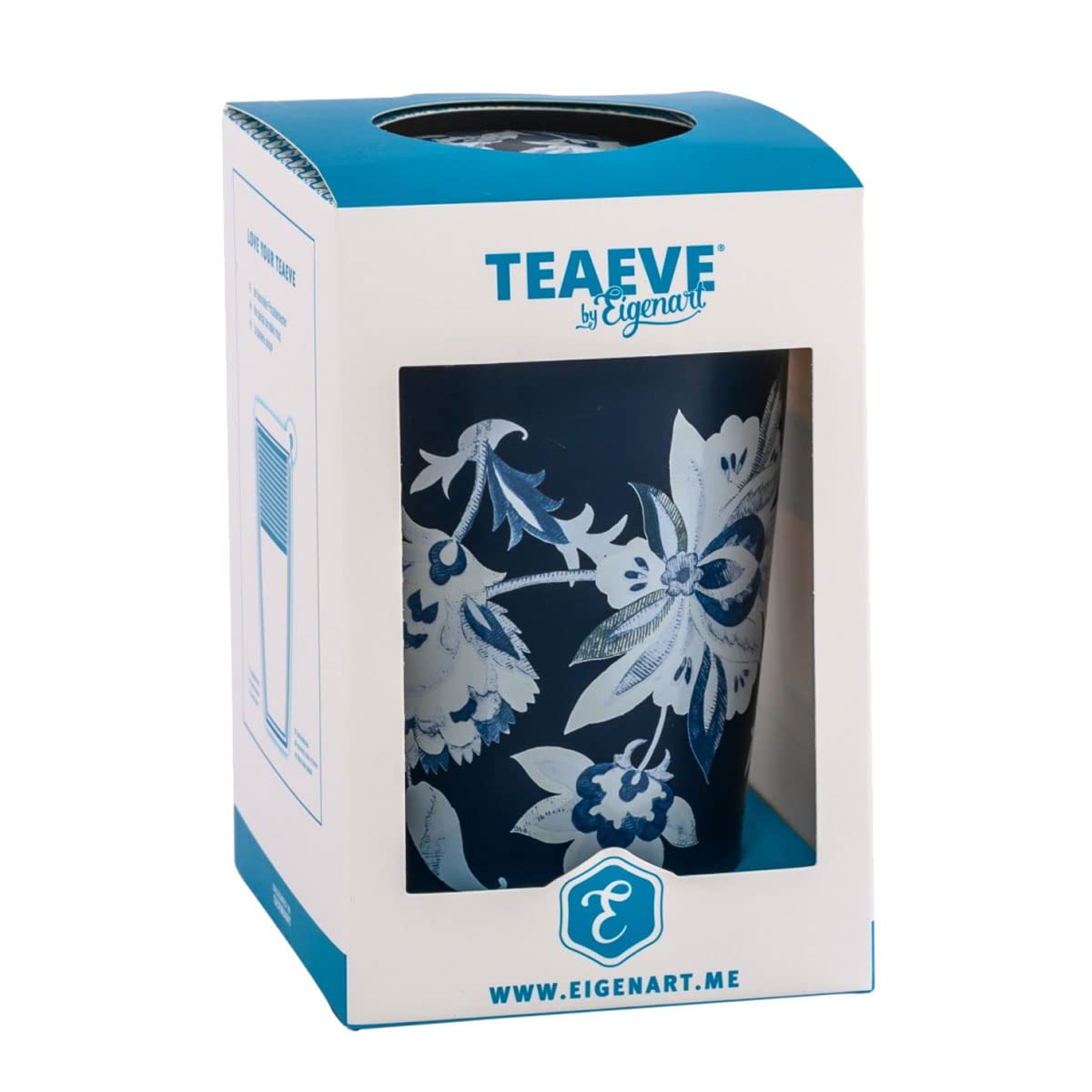 Eigenart Teaeve Amami dubbelwandige beker van porselein met deksel en roestvrijstalen zeef, BPA-vrij, 350 ml, 80062