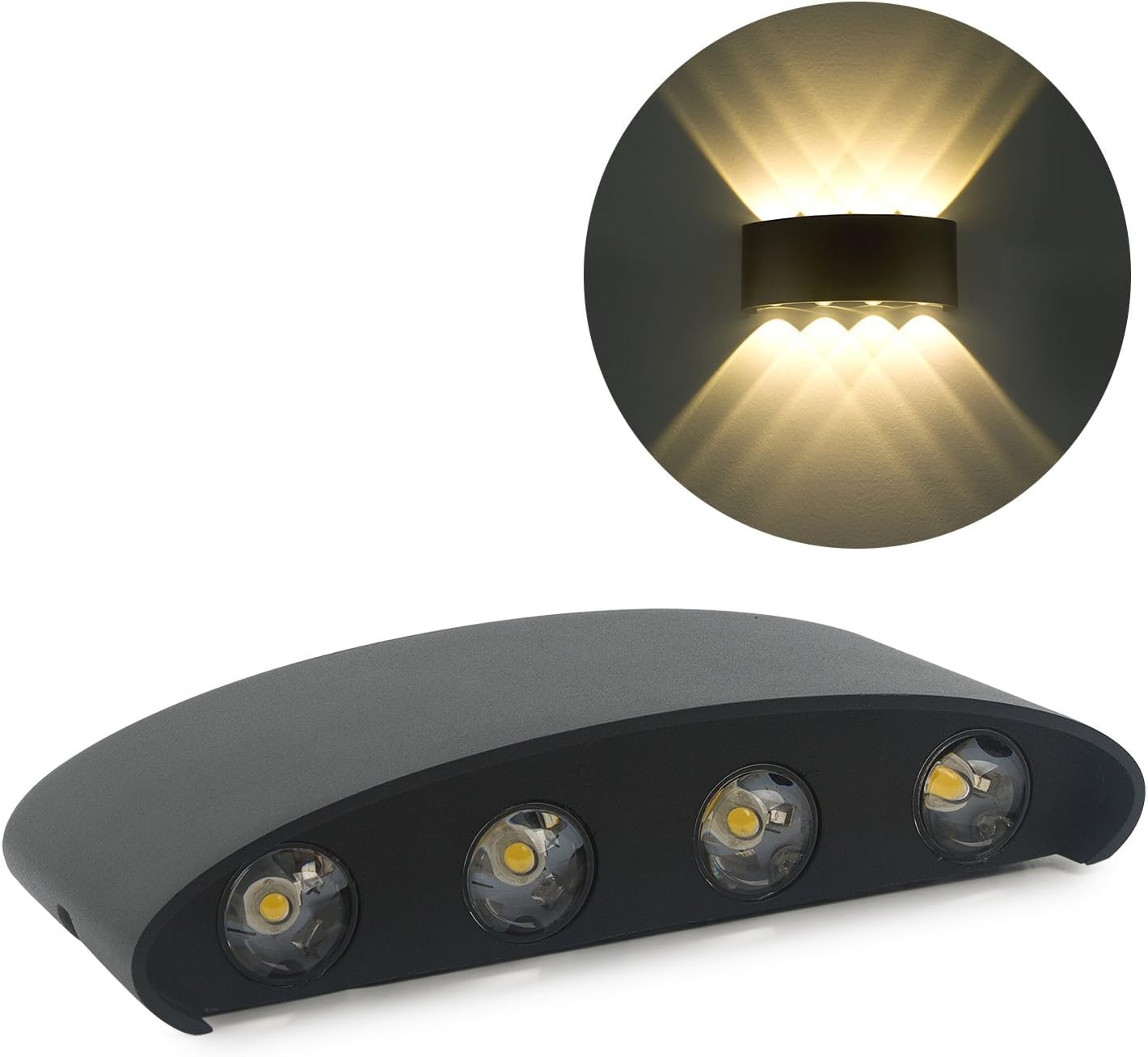 Lampe Murale LED 8W Moderne Appliques Murales IP65 Étanche Applique Luminaire En Aluminium Up Down Décoratif Spot Lumière Nuit Lampe pour Salon Chambre Hall Escalier Pathway （Blanc chaud）