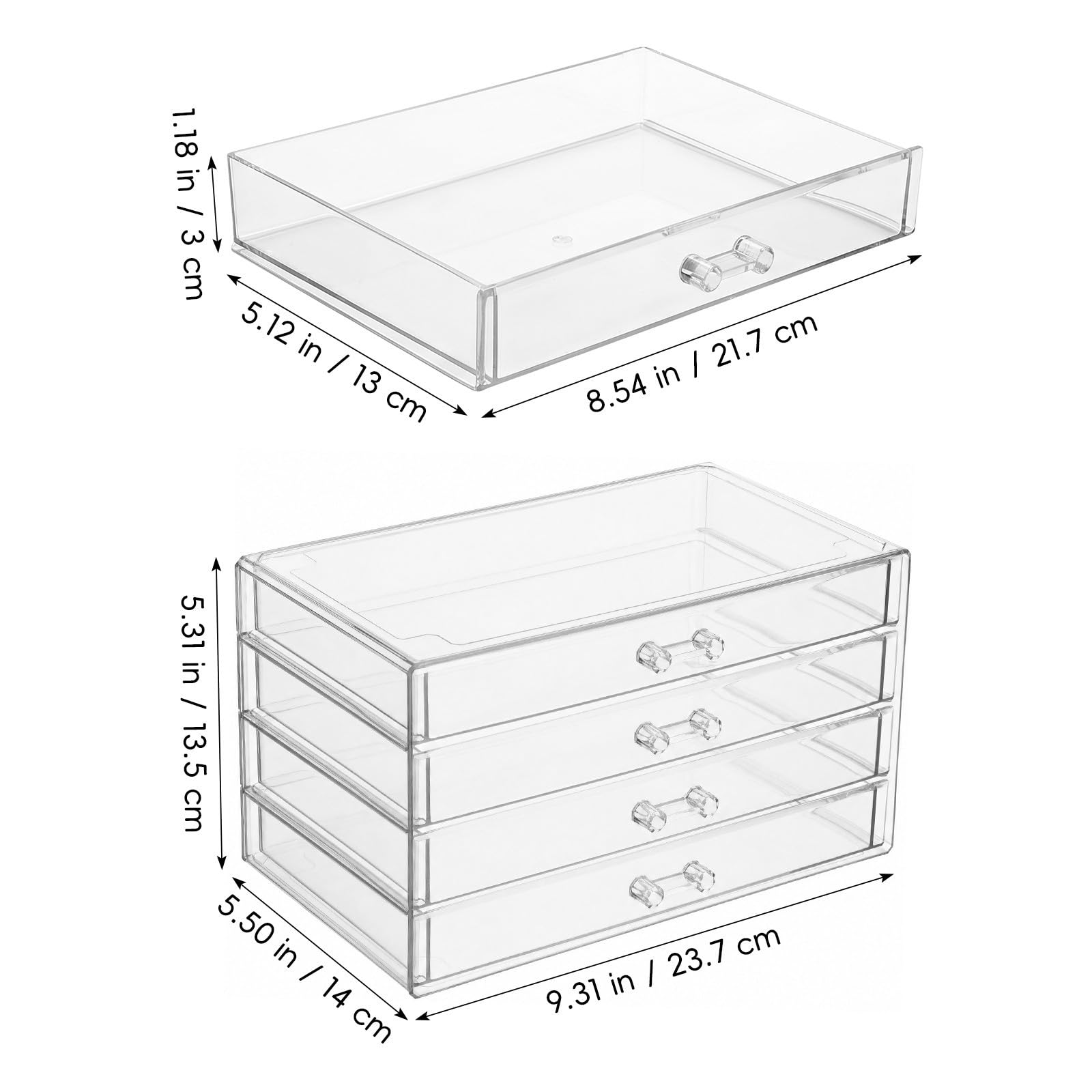 Caja de Maquillaje Acrílico Transparente con Organizador de Cosméticos de Escritorio con Tapa para Dormitorio y Baño Almacenamiento Espacioso y Ahorro de Espacio