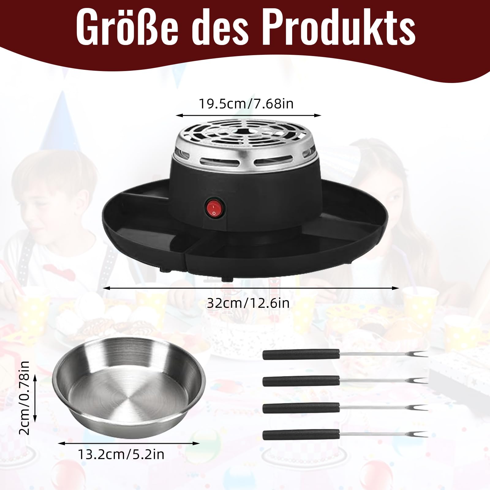 S'Mores - Juego de fondue de chocolate 2 en 1, tostador eléctrico de malvavisco con control de temperatura y 10 accesorios 280 W, modelo de mesa interior S'Mores, kit para fiestas, noches de